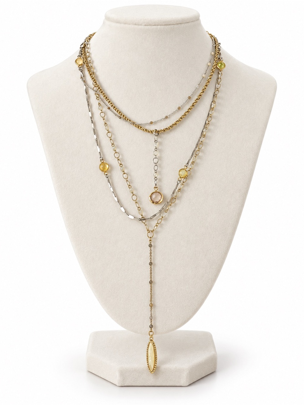 Free People Layered Mixed Metal Lariat Necklace with Opalescent Charm